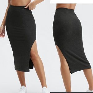 Fabletics cloud seamless soft grey midi skirt with slit in XL